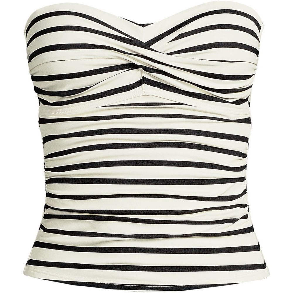 Land's End Bandeau Tankini Top Stripe Egret Black molded cup Straps Various Size